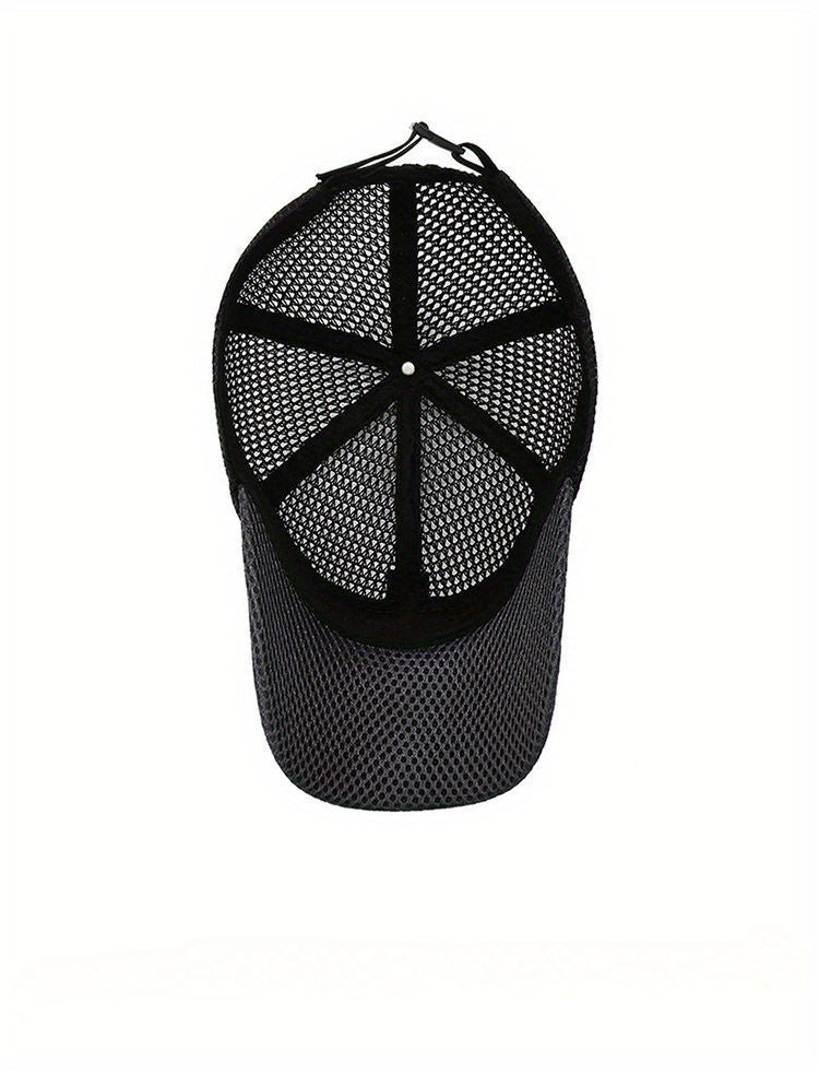 2pcs Unisex Quick-Dry Mesh Baseball Caps - Breathable, Adjustable Summer Sun Hats with Large Brims for Outdoor Activities, Black & Gray Textured Design