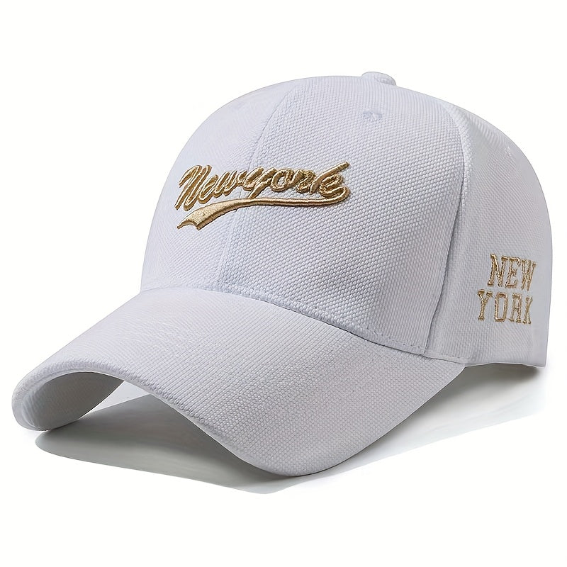 Adjustable Embroidered "NEW YORK" Baseball Cap, Wide Brim, Mesh Back, Casual Style in Beige, Black, White, Dark Brown, Navy Blue, Red, Green, and Yellow Colors, Fashionable and Comfortable for All Seasons, Allseason Hat | Mod