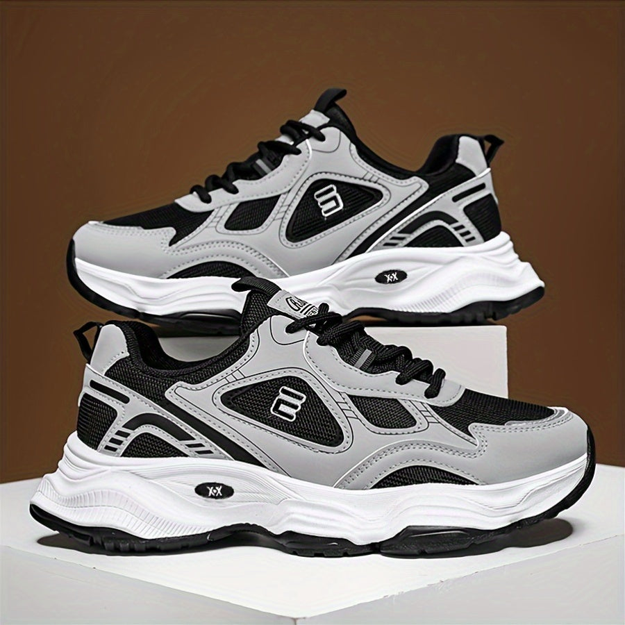 Men'S 2025 New Fashionable Low-Top Sneakers with Thick Sole - Non-Slip, Outdoor Casual Shoes for Teenagers and Young Adults, White and Golden Accents, All-Season Comfort, Casual Footwear Modern Sneaker Design Rubber Base
