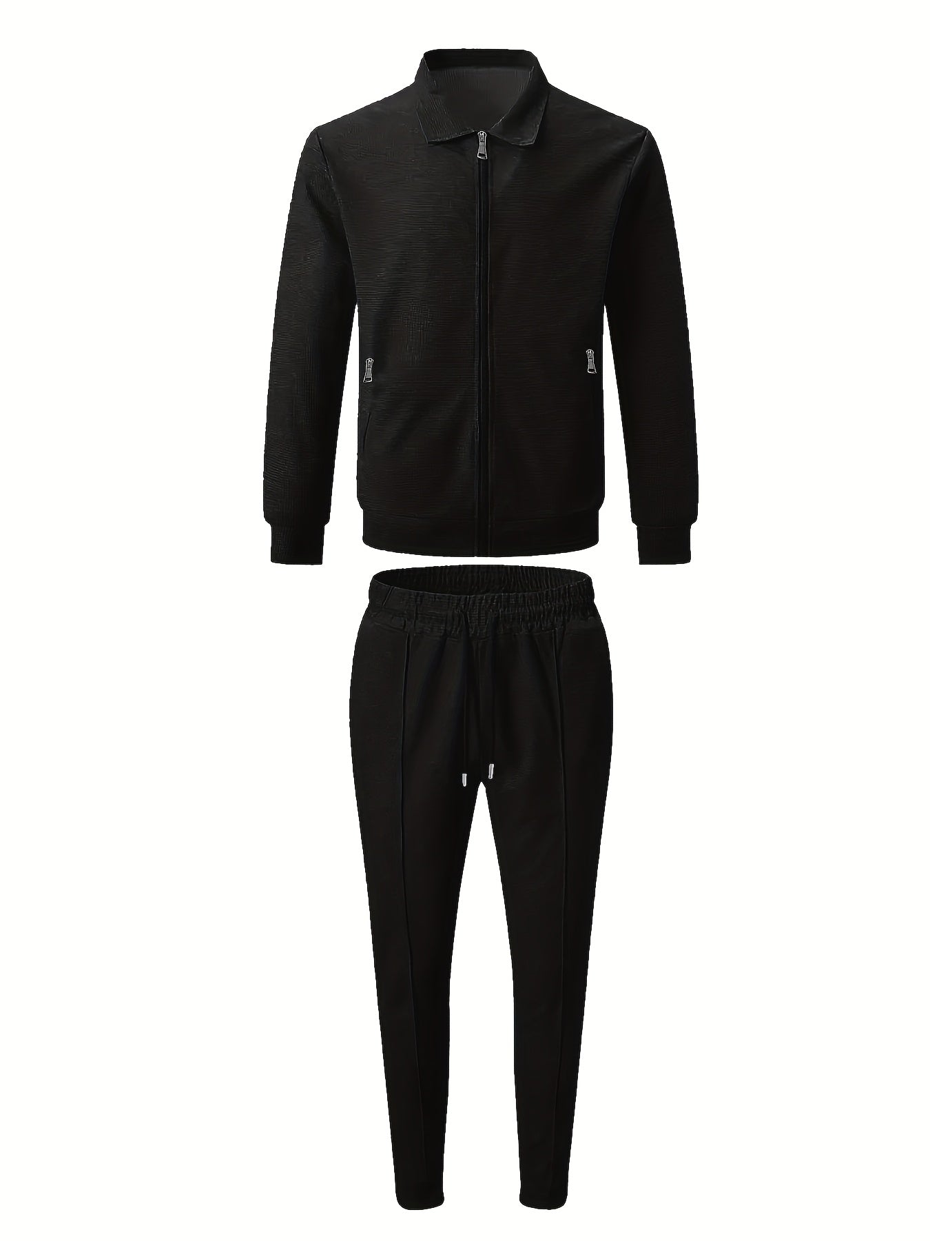 Men's Spring Waffle Knit Sportswear Set, European and American Style Casual Outfit