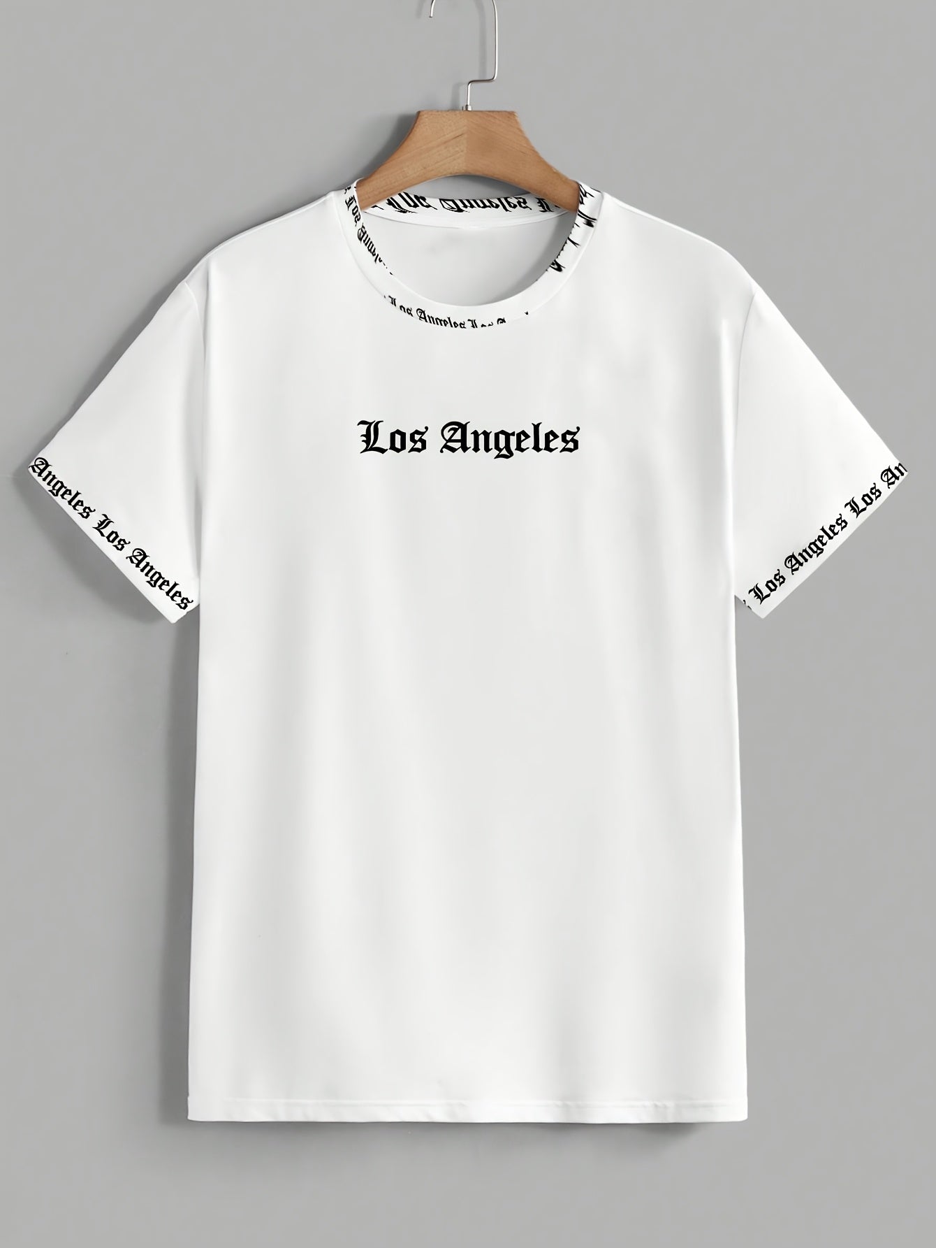 OBM Men's Casual Los Angeles Graphic Print T-Shirt - 100% Polyester Summer Short Sleeve Tee, Breathable Round Neck Regular Fit Machine Washable, Everyday Comfort, Bold Text Style, Smooth Texture