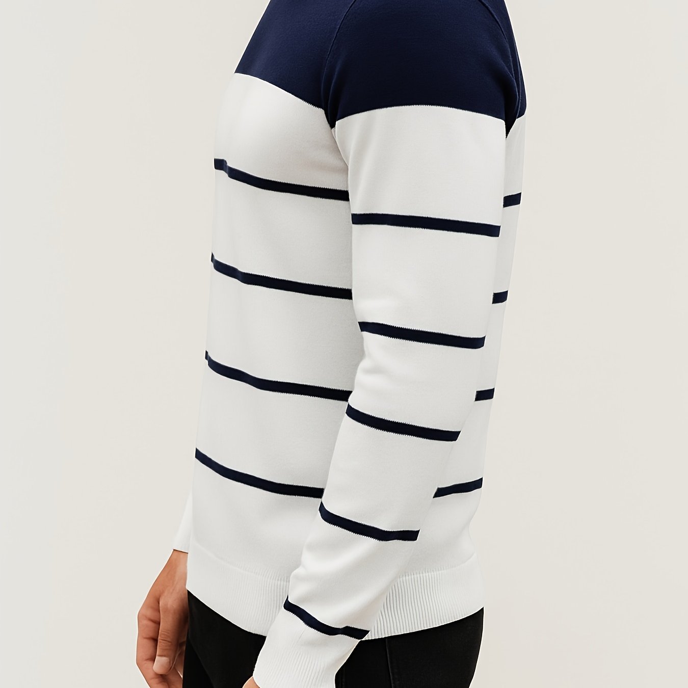 Men'S All-Season Knit Sweater - Soft Stretchy Pullover with Black & Grey Horizontal Stripes, Anti-Pilling Fabric for Everyday & Formal Wear - Year-Round Layering Essential for Office, Casual Outfits, Sweater, Office Attire, C