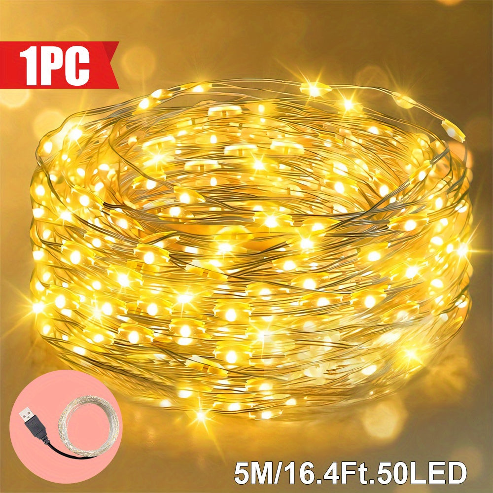 , USB LED string light, 100/50/30/10 LEDs, USB-Powered Christmas Tree & Fairy Lights, warm white, Ideal for Christmas, Halloween, Thanksgiving, wall decorations, autumn decorations, bedroom, living room, wedding, party, birth
