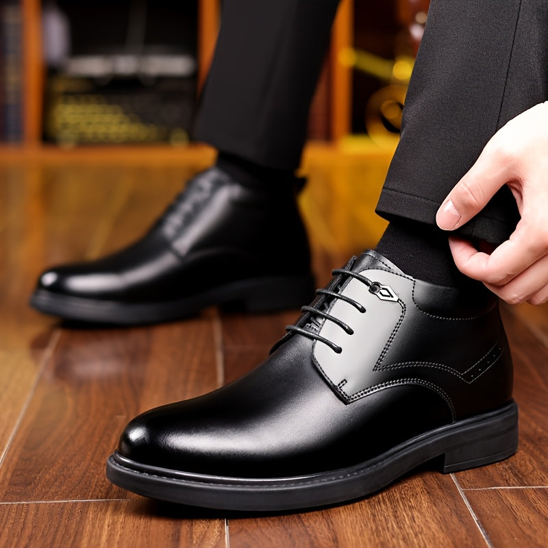 Men'S Formal Business Shoes, Featuring a Winter Fleece And a Classic Black Lace-Up Design, Suitable for Office And Wedding Occasions.