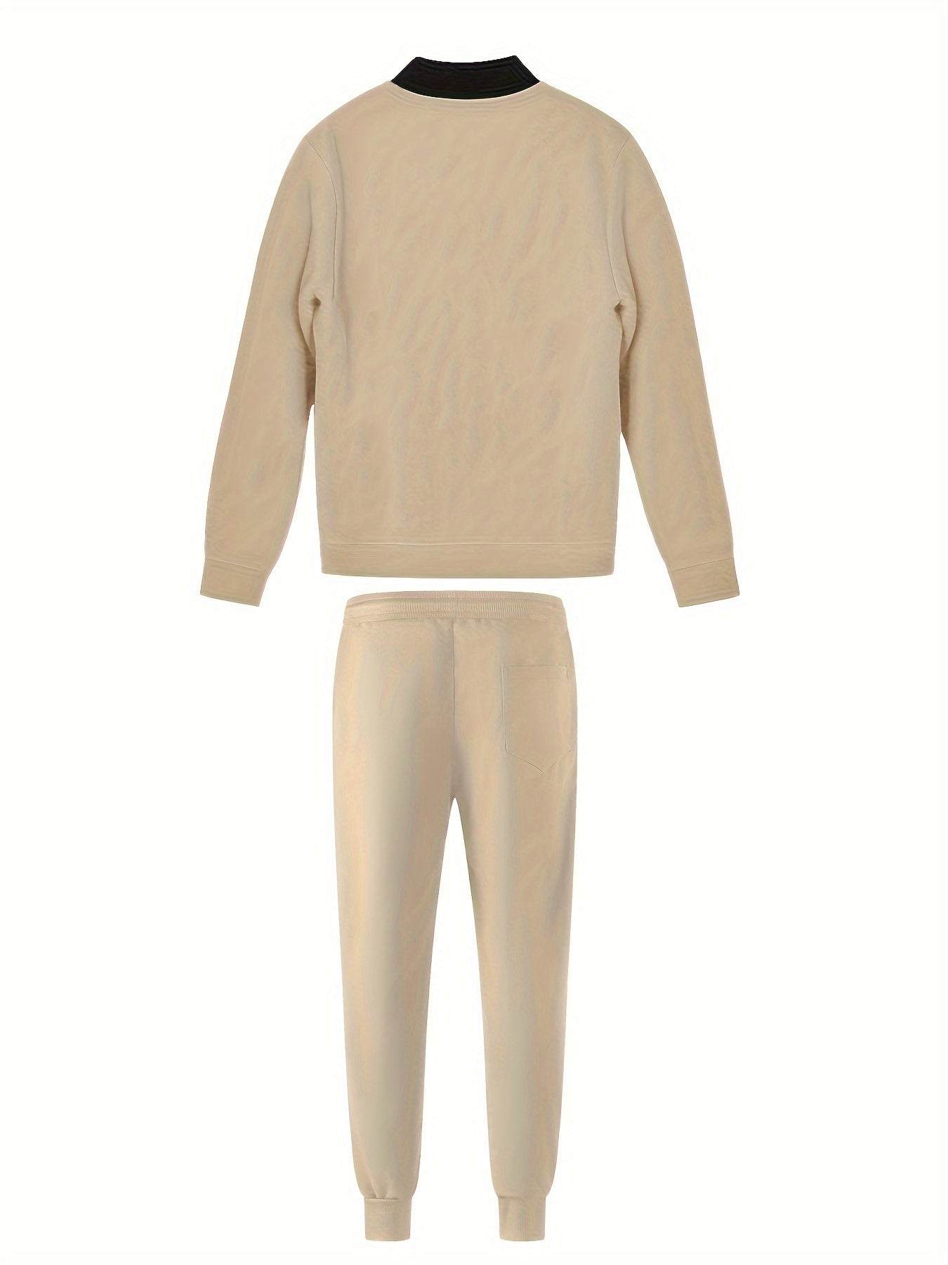 2pcs Men'S Casual Sports Sweatsuit Set, Polyester Knit Fabric, Baseball Collar, Slight Stretch, Solid Color, Regular Fit, with Pockets, for Fall/Winter - Lounge & Weekend Casual Outfit