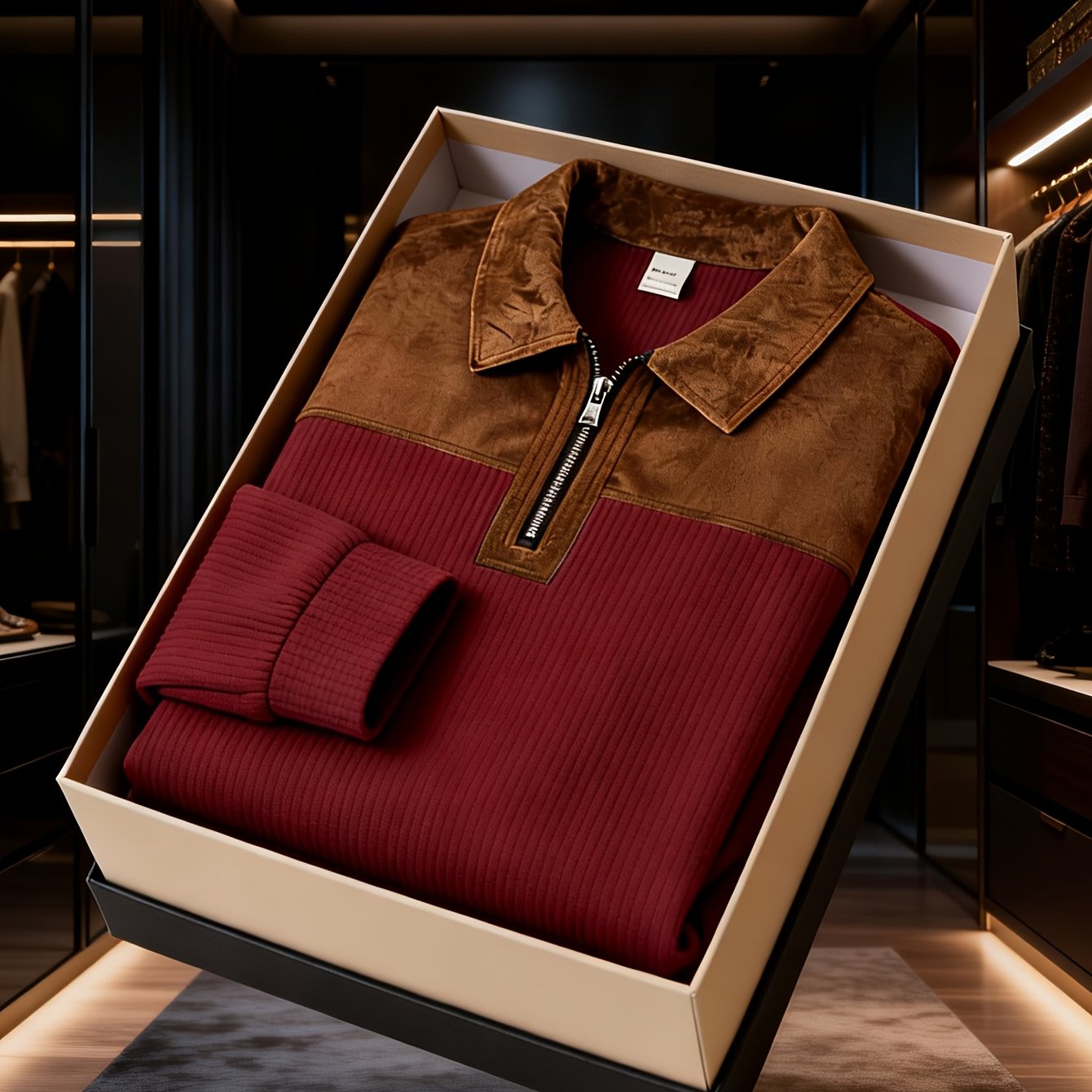 Men'S Casual Knit Sweater with Printed Lapel and Quarter Zip | Long Sleeve, Warm, Machine Washable, Perfect for Daily Wear and Gifts, Ideal for Christmas, Halloween, New Year