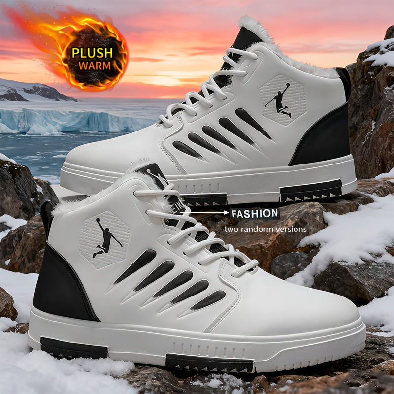 Men'S Winter Warm Thermal Insulated Sneakers - Heavy-Duty Cold Weather Shoes with Thick PVC Sole, Lace-Up Closure, All-Season Outdoor Hiking, Skateboarding, Basketball - Mid-top Design For Enhanced Stability & Warmth - Ideal