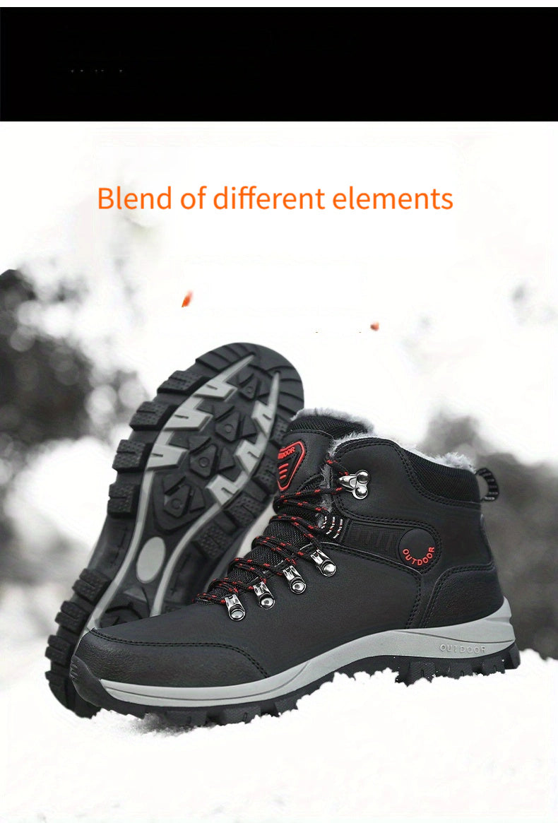 Men'S Winter Snow Warm Hiking Boots, Plush Ankle Boots, Lace-Up Outdoor Trend Style, Suitable for Hiking on Snowy Ground