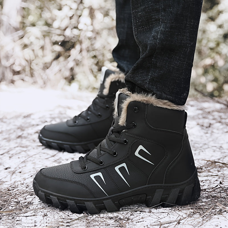 Men's Thermal Insulated Winter Boots - Heavy-Duty Mid-Calf PU & TPR Sole, Warm Lining & Arch Support, Beige/Tan/Black/Gray/White - Ideal for Hiking, Snow, Ice, and Everyday Winter Wear - Durable Cold-Weather Shoes with Lace-U