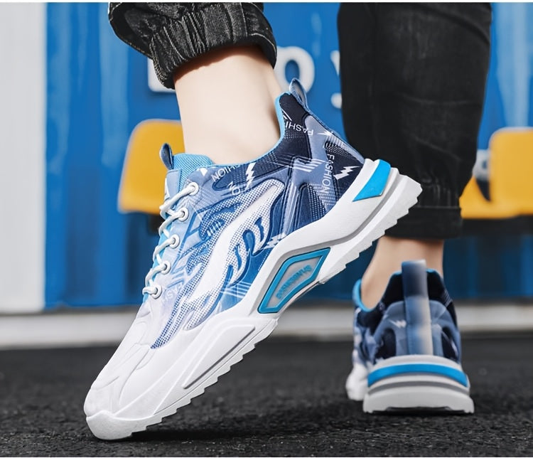 Men's Sneakers - Lightweight Cushioned Platform Sneakers with Lace-Up Closure, Non-Slip PVC Sole - Breathable Gym, Running, Casual Shoes in Grey/Black colorway - for Everyday Light Hiking, Gym Shoes