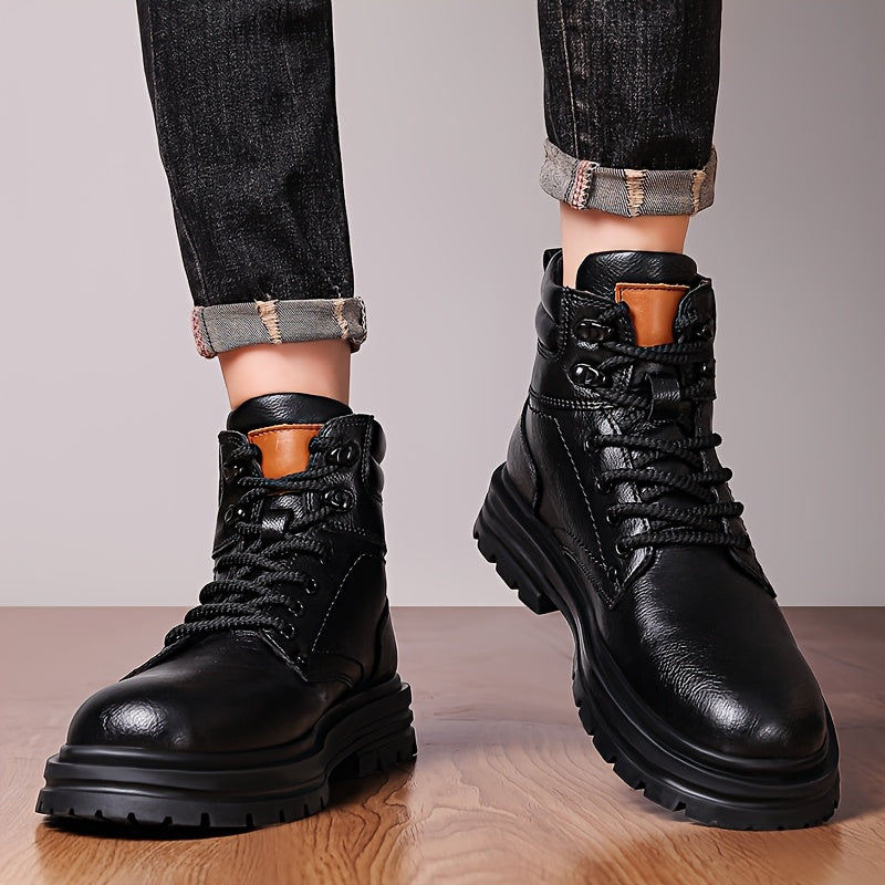Men's All-Season Preppy Leather Ankle Boots with Rubber Sole