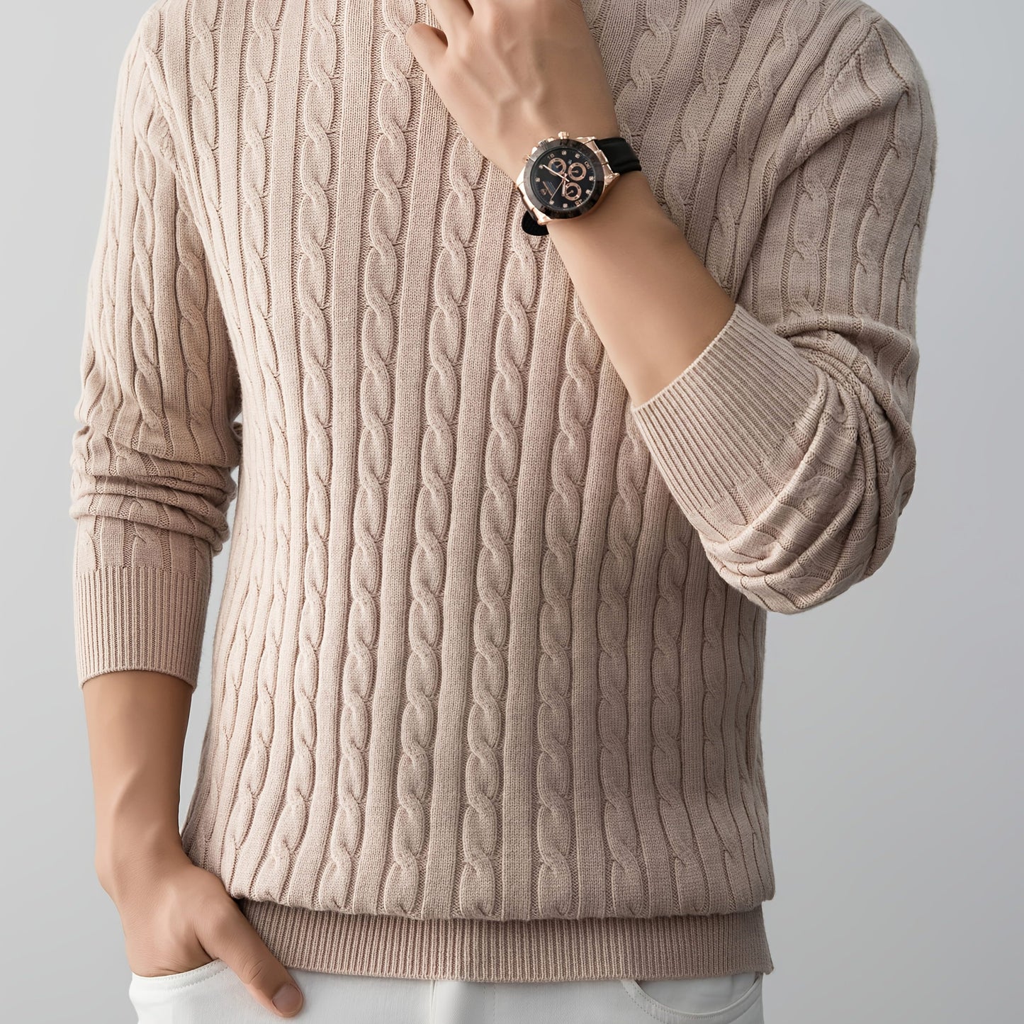 Men's Thick Winter Knit Sweater - High-Elastic Breathable Round Neck Pullover with Cross-Over Collar & Asymmetric Hem, Warm Casual Sweater for Fall/Winter, Machine Washable (Suitable for Daily Wear, Parties, Skiing) - Non- So