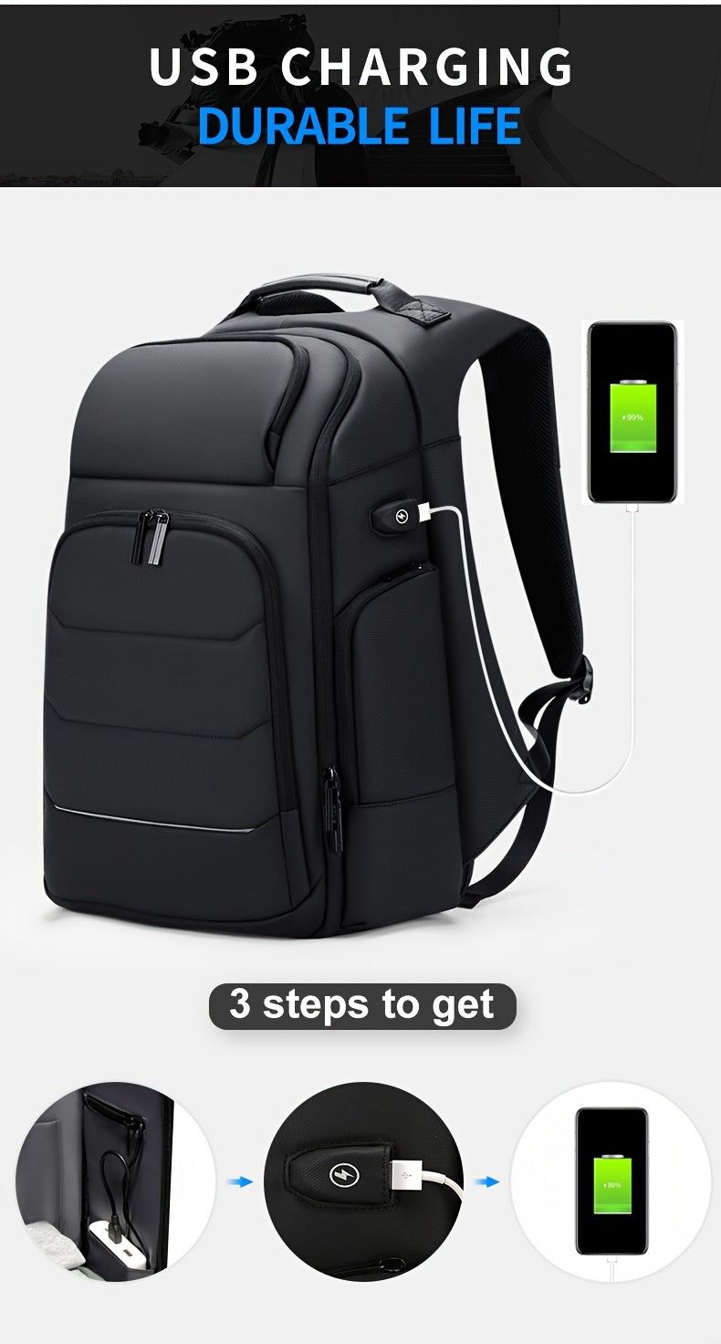 FENRUIEN Men'S Large Capacity Expandable Backpack with USB Charging, 39.62cm Laptop Bag, Durable Oxford Fabric, Multiple Compartments for Travel and Business Use, Travel Backpack Minimalist Backpack Durable Zippers, Lapto