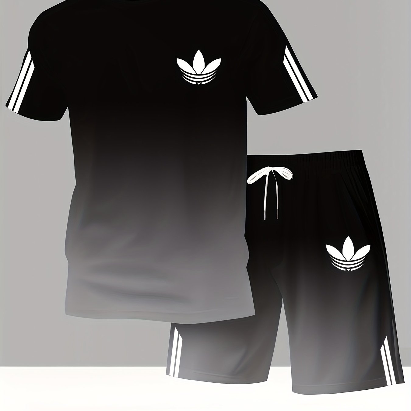 ADIDA Letter Set Short Sleeve + Shorts Two-Piece Men's Fashion Casual Round Neck T-Shirt Outfit, European Style Trendy Short Sleeve Set