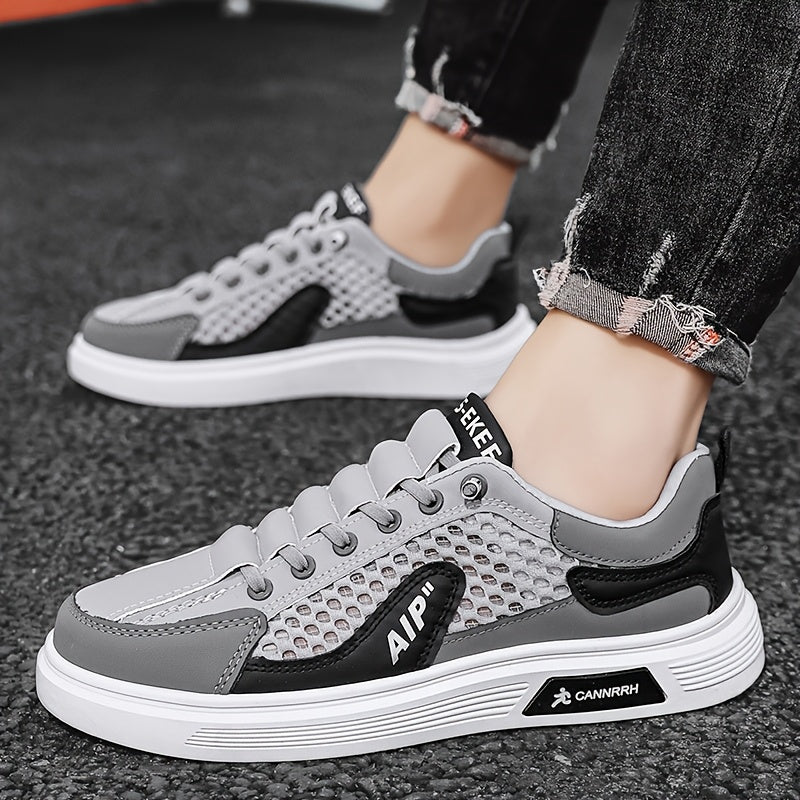 Men'S 2025 Spring/Summer Sneakers - Breathable Mesh Low Top Sneakers with "AIP" Logo, Casual Slip-On Shoes for Street and Sports, Casual Athletic Shoes Breathable Mesh Upper Elastic Closure