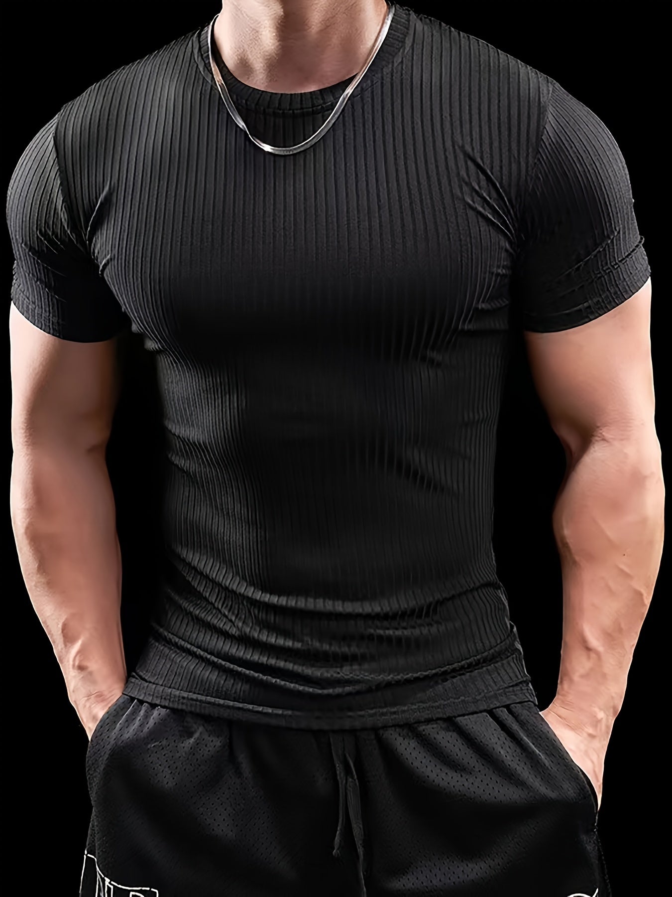 Men's Stretch Fit Short Sleeve T-Shirt - Breathable, Comfortable Polyester Blend, Solid Blue, Crew Neck, Casual Sporty Style for Spring/Summer