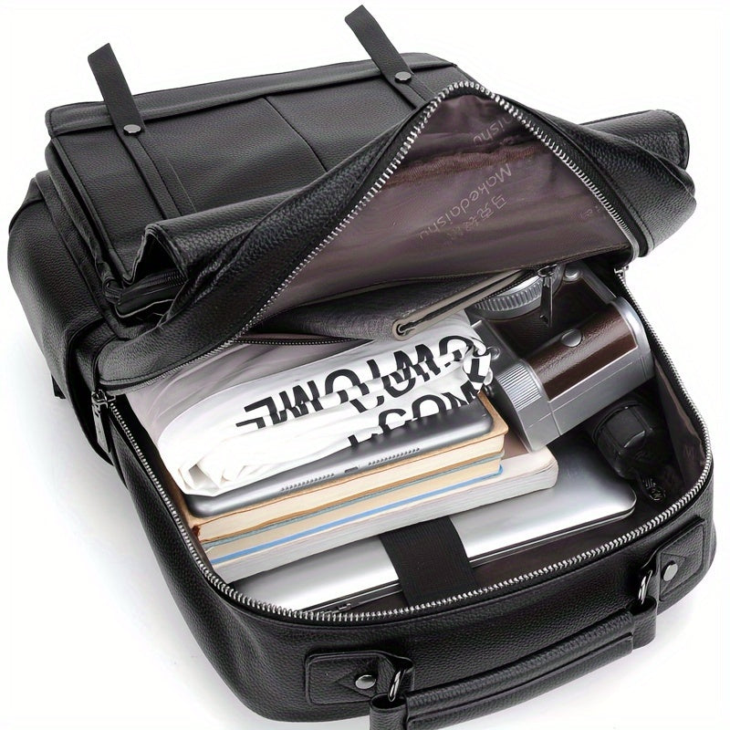 Stylish Men's Backpack - Multifunctional, Large Capacity for 39.62cm Laptop, Business Travel Ready, Durable PU Material