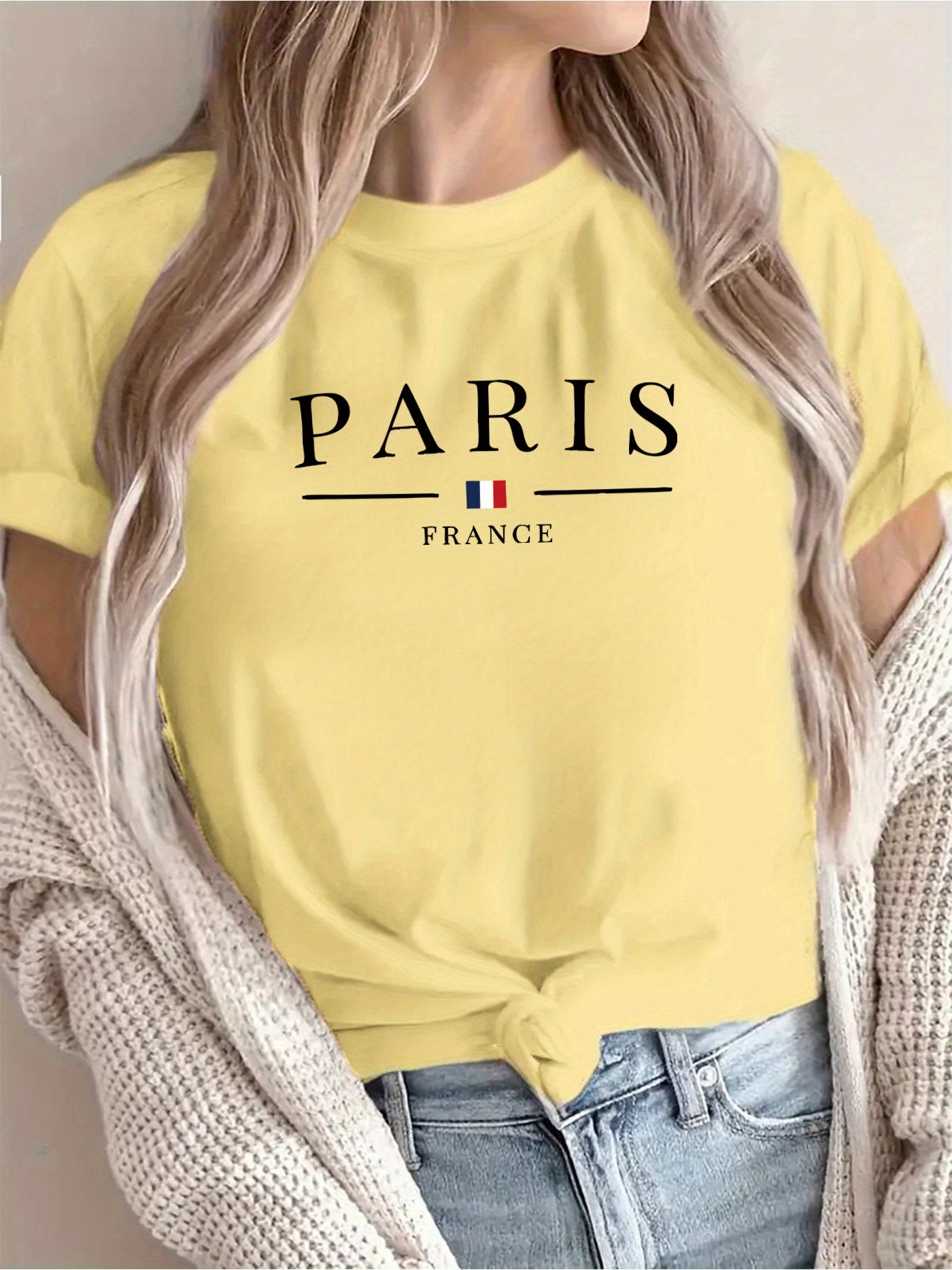 New Arrival: Paris Creative Letter Pattern Printed T-Shirt, Suitable for Women'S Casual Wear, Vacations, Short Sleeves, Round Neck, Spring And Summer, Machine Washable, New Women'S Clothing, Versatile for Outings And Sports.