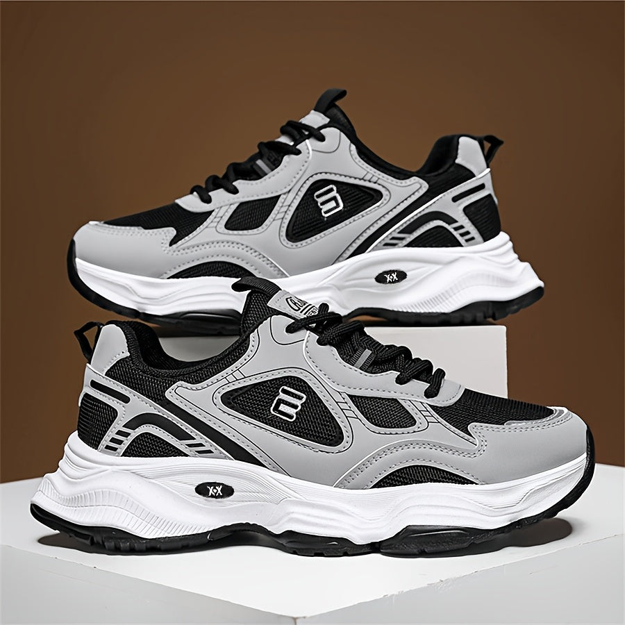 Men'S 2025 New Fashionable Low-Top Sneakers with Thick Sole - Non-Slip, Outdoor Casual Shoes for Teenagers and Young Adults, White and Golden Accents, All-Season Comfort, Casual Footwear Modern Sneaker Design Rubber Base
