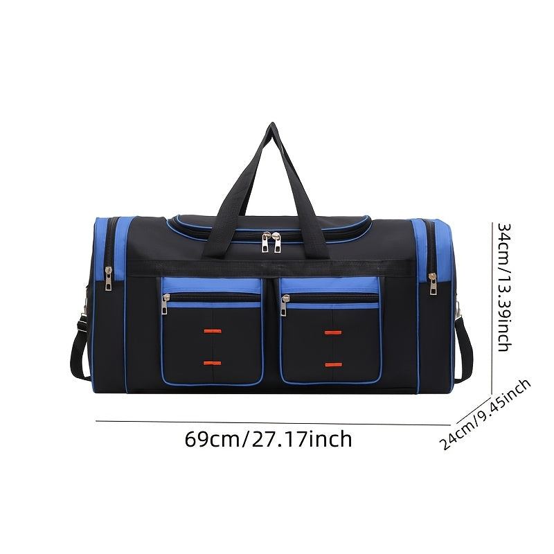 Versatile Large-Capacity Black Nylon Travel Bag for Men & Women - Durable, Adjustable Shoulder Strap, Multi-Compartment Organizer with Front Zipper Pocket - Ideal for Travel, Gym, Yoga, Camping, Work & More, Bags for Travel