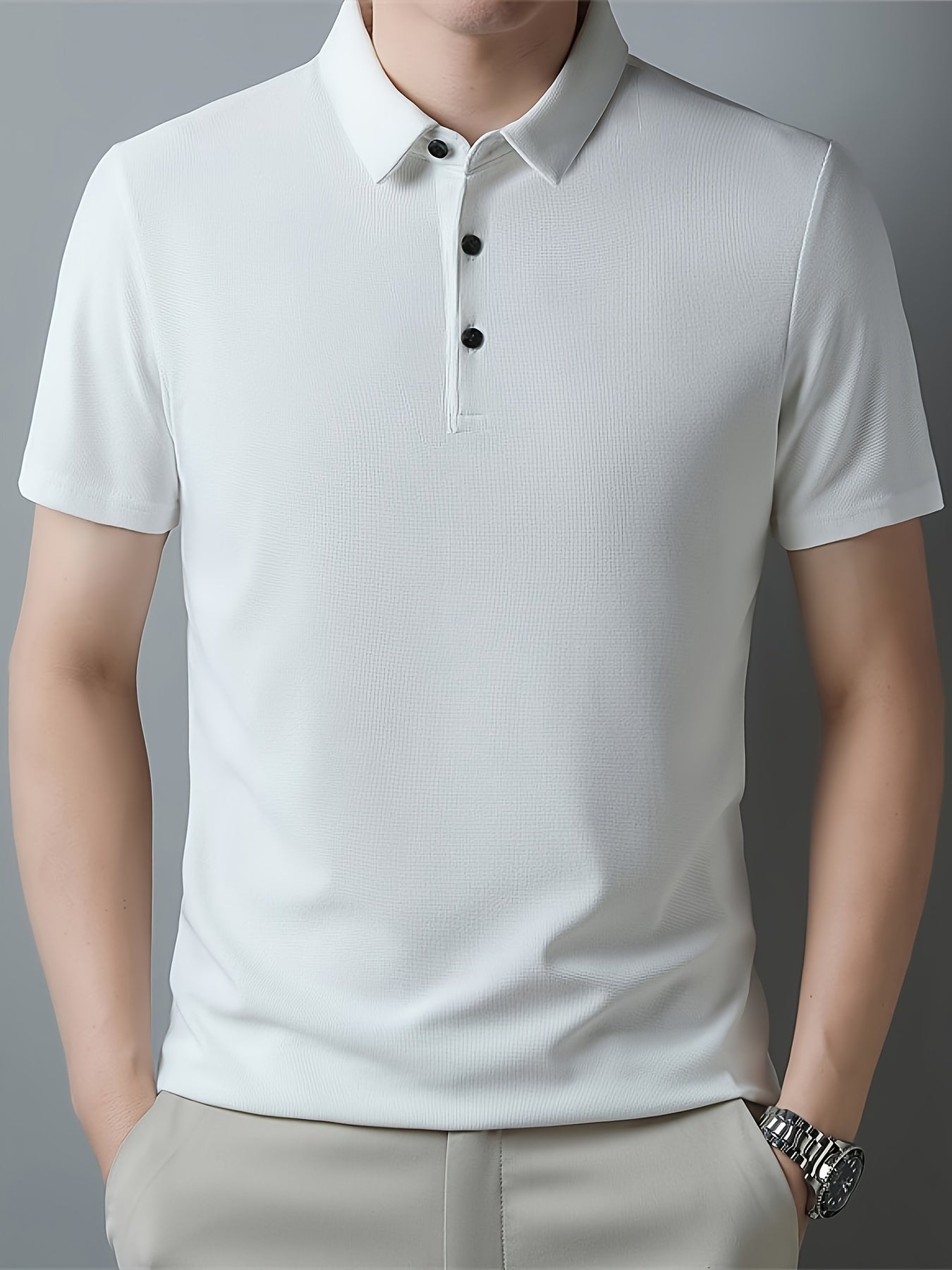 Men's Solid Short Sleeve And Lapel Collar Henley Shirt, Casual And Comfy Sports Tops For Summer Golf Wear And Outdoors Activities