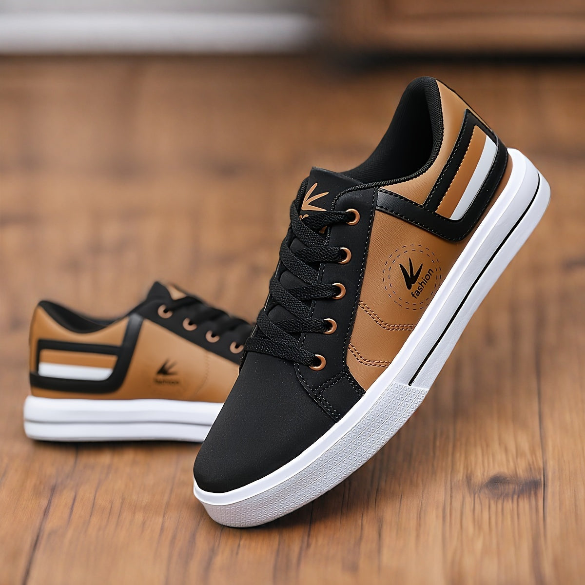 Athletic Chic Men's Fashion Sneakers YY-9003, Casual Sports Low Top Lace-Up Shoes with Striped Microfiber Synthetic Upper, Fabric Inner EVA Sole for Outdoor Running