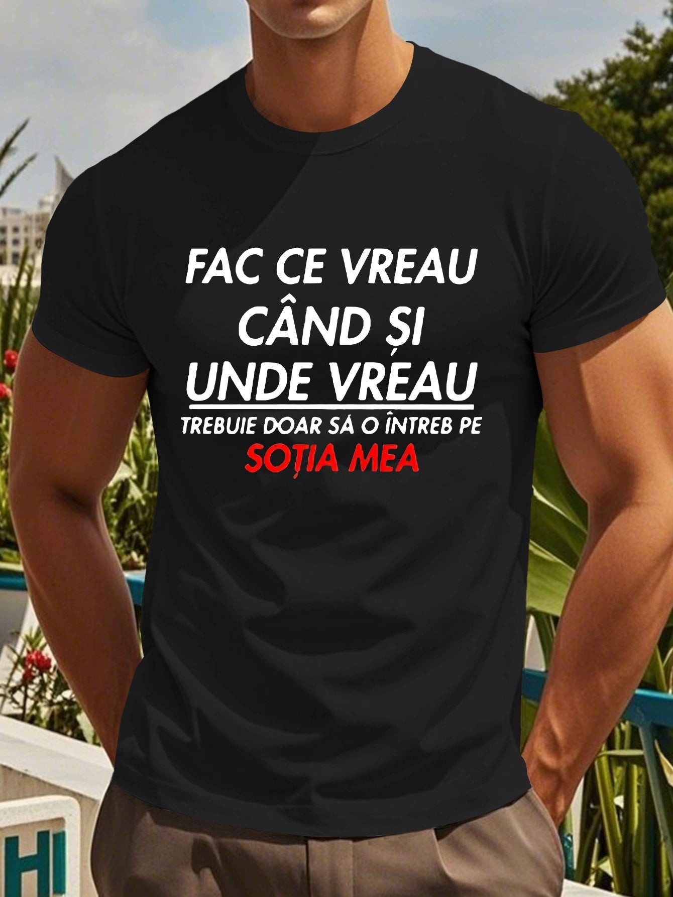 Men's Romanian Quote Short Sleeve T-Shirt - "Face Ce Vreau Cand Si Under Breath" Print, Lightweight Polyester, Casual Summer Top, Round Neck, Machine Washable, Machine Washable Tee Bold Text Tee Lightweight Material