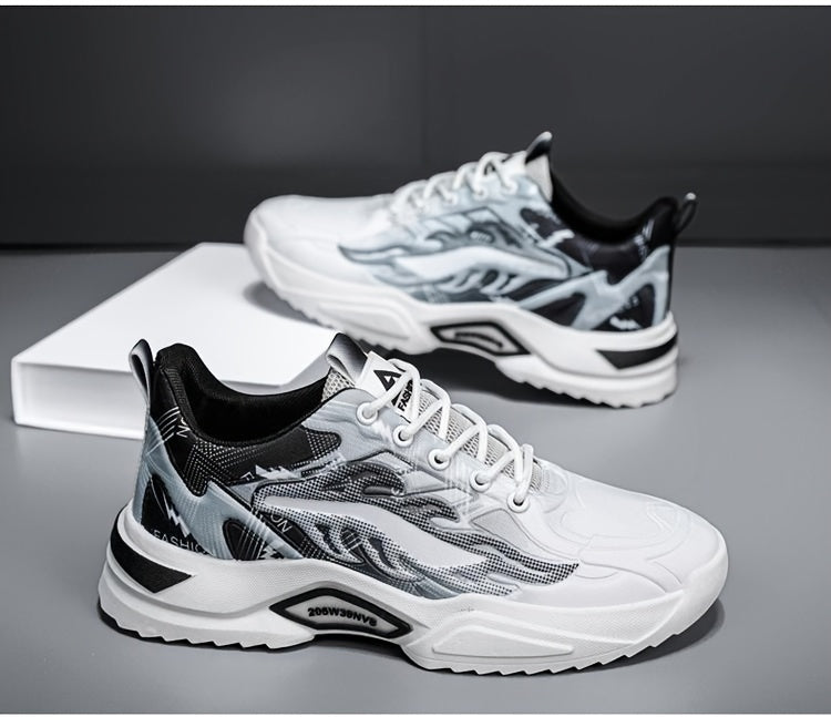 Men's Sneakers - Lightweight Cushioned Platform Sneakers with Lace-Up Closure, Non-Slip PVC Sole - Breathable Gym, Running, Casual Shoes in Grey/Black colorway - for Everyday Light Hiking, Gym Shoes