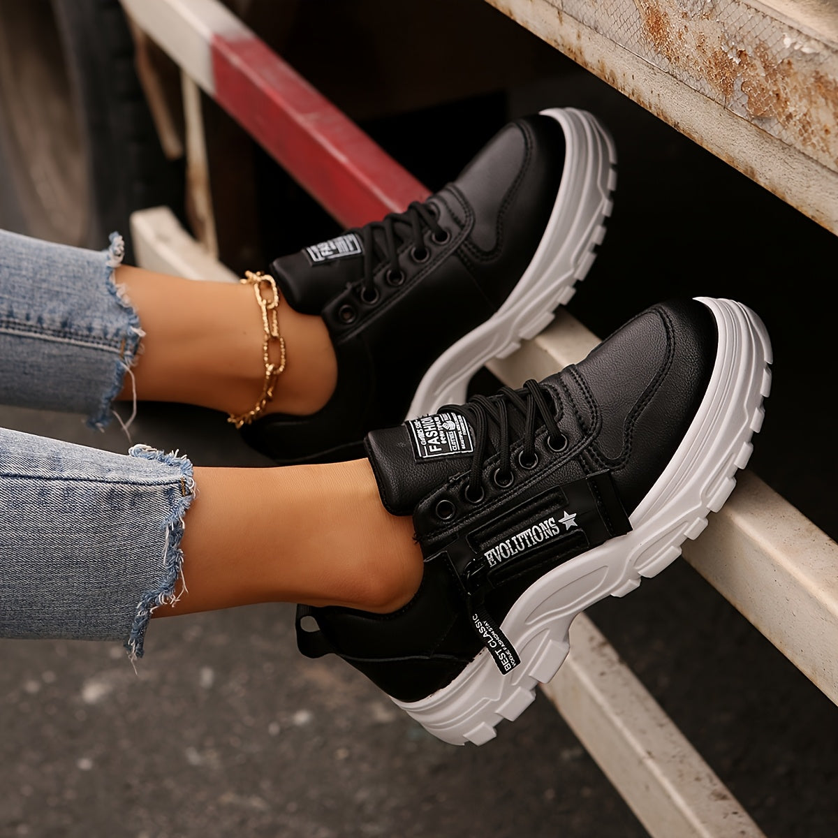 Women'S Breathable Knit Sneakers - Lightweight Thick Sole Casual Walking Shoes in White Black, Synthetic Cover Upper with Rubber Outsole, Lace-Up Low-Top Design for Indoor/Outdoor, Travel, Beach Shopping - Cute Gift for M