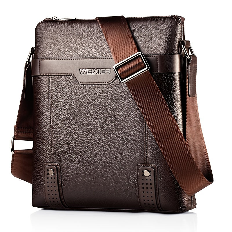 WEIXIER Men's Fashion Crossbody Bag - Adjustable Strap, Faux Leather, Deep Brown Casual Street Style Shoulder Bag for Outings