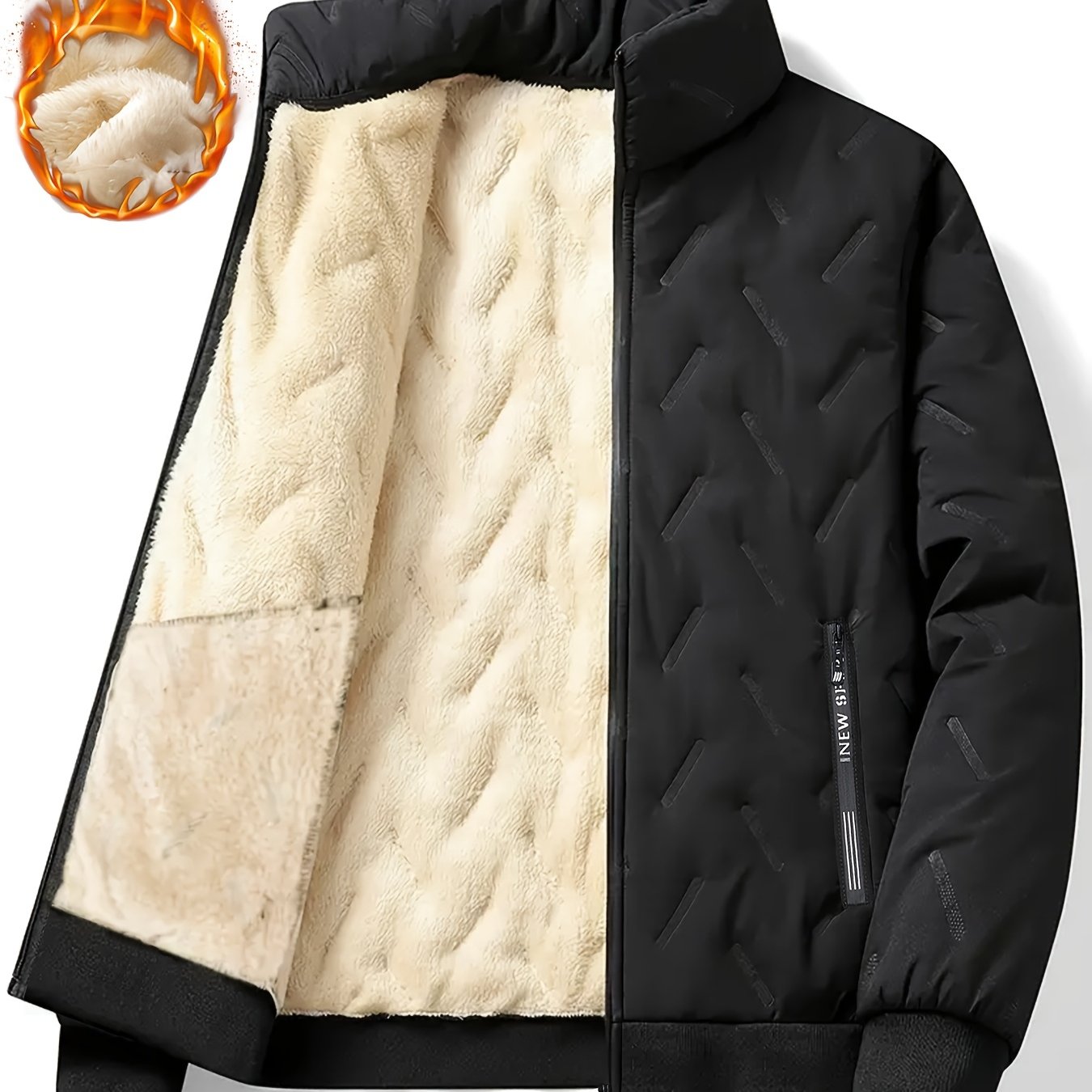 Men'S Heavyweight Winter Jacket - Thermal Insulated Cold Weather Coat with Zippered Pockets, Stand Collar, Full-Zip Closure - Black Outer Shell for Everyday & Outdoor Activities - Non-Stretch Fabric Construction, Seasonal Lay