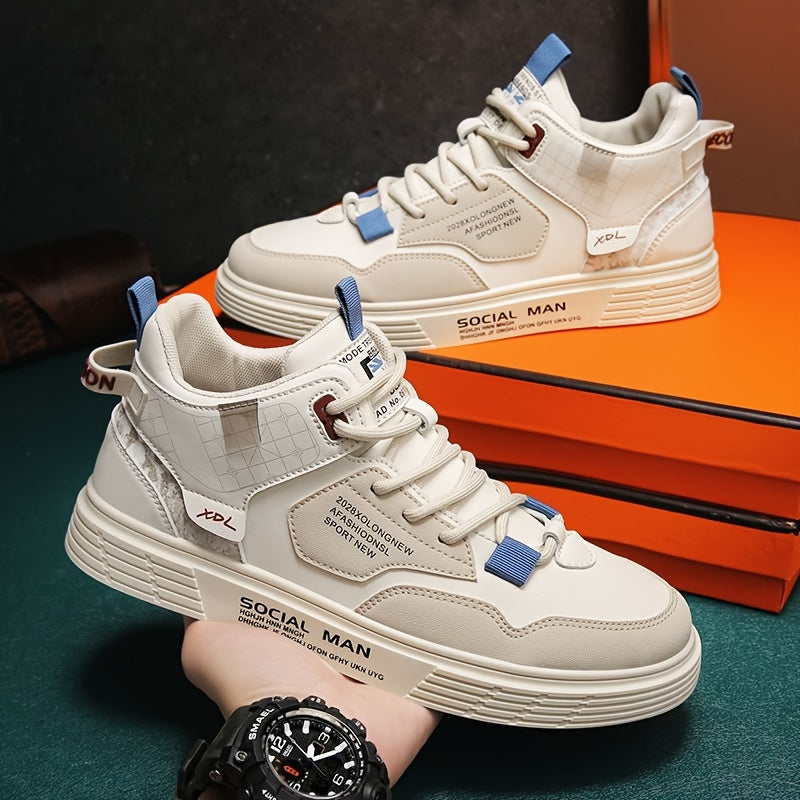 Men's High Top Lace Up Skateboard Shoes, Trendy Non Slip Casual Shoes For All Seasons Outdoor Walking Traveling Party