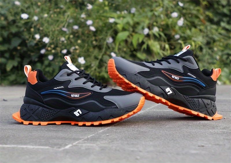Men's Stylish Durable Sneakers - Comfortable, Non-Slip Lace-Up Sneakers for Outdoor Activities, Breathable Fabric, All-Season Wear