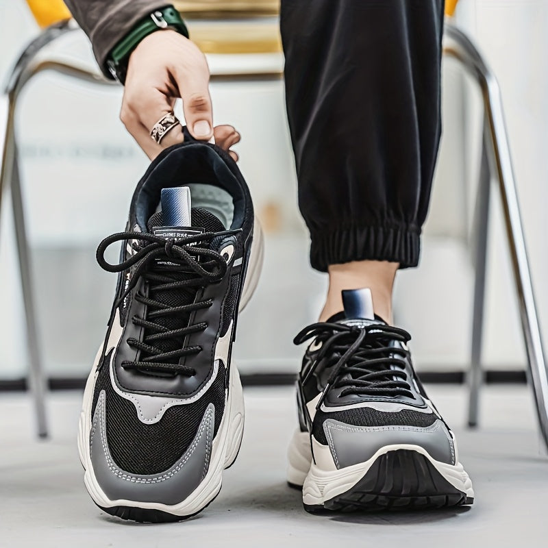 Men's Fashion Sneakers - White/Black/Brown PU Upper, Breathable Fabric Lining Cushioned EVA Insole, Durable PVC Sole, Lace-Up Mid-Top Design for All-Season Casual Daily Wear, High Top Sneakers, Versatile Footwear, Modern