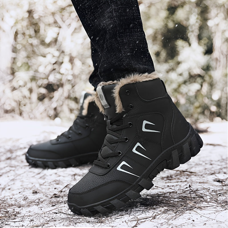 Men's Thermal Insulated Winter Boots - Heavy-Duty Mid-Calf PU & TPR Sole, Warm Lining & Arch Support, Beige/Tan/Black/Gray/White - Ideal for Hiking, Snow, Ice, and Everyday Winter Wear - Durable Cold-Weather Shoes with Lace-U