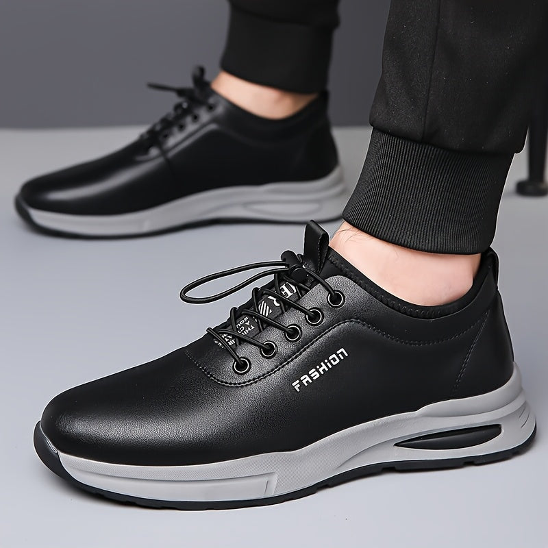 Men's Fashion Sneakers - Lightweight, Breathable Casual Shoes with Soft Rubber Sole, White Black Design, Comfortable Low-Top Lace-Up Style for Casual Attire