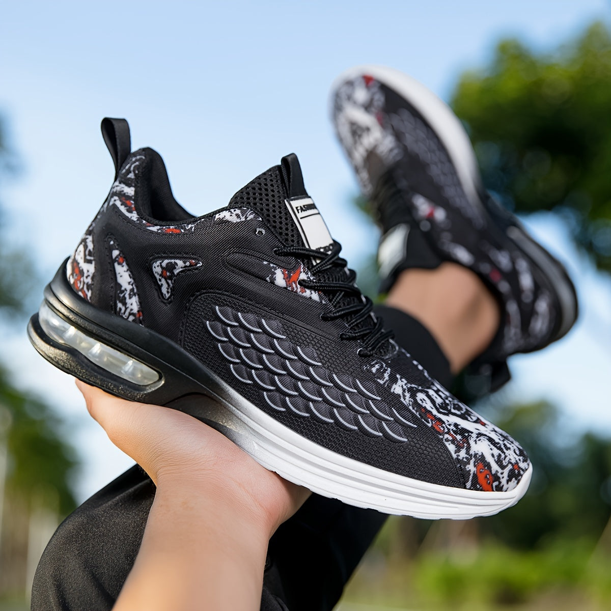Men'S Stylish Athletic Sneakers - Breathable Mesh Upper, Lightweight Air Cushion Sole, Lace-Up Running Shoes with Tiger Design, Comfortable for Casual Training Wear