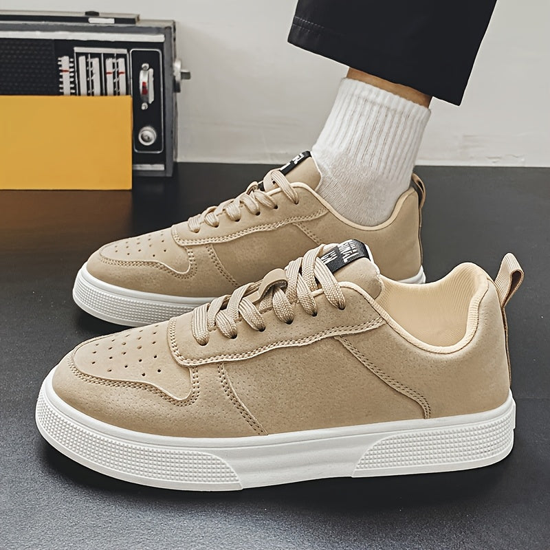 1 Pair MAINALUN Men'S Skateboarding Sneakers - Low-Top Lace-Up Casual Shoes with Thick PVC Sole, Breathable Fabric Lining Durable Synthetic Upper for Daily Wear, Outdoor, Travel, Parties - Green/Black/Khaki, Skateboarding S