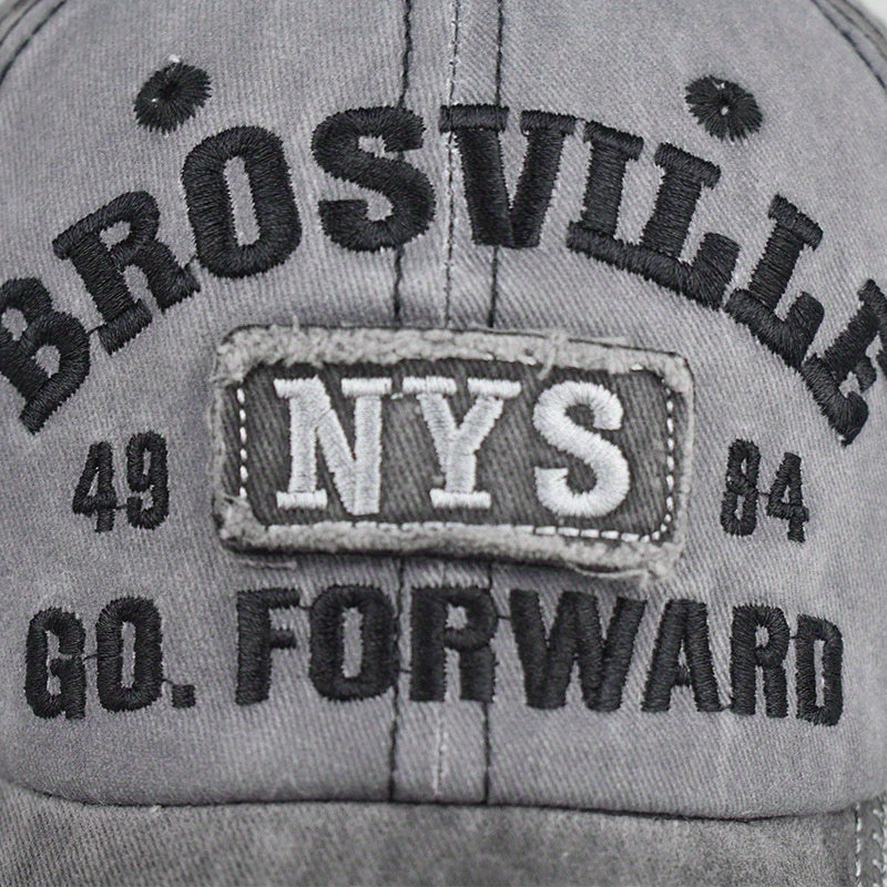 Vintage Style Unisex Baseball Cap, 100% Cotton Embroidered NYS Letter Design, Adjustable Dad Hat for Sports and Sun Protection, Hand Washable