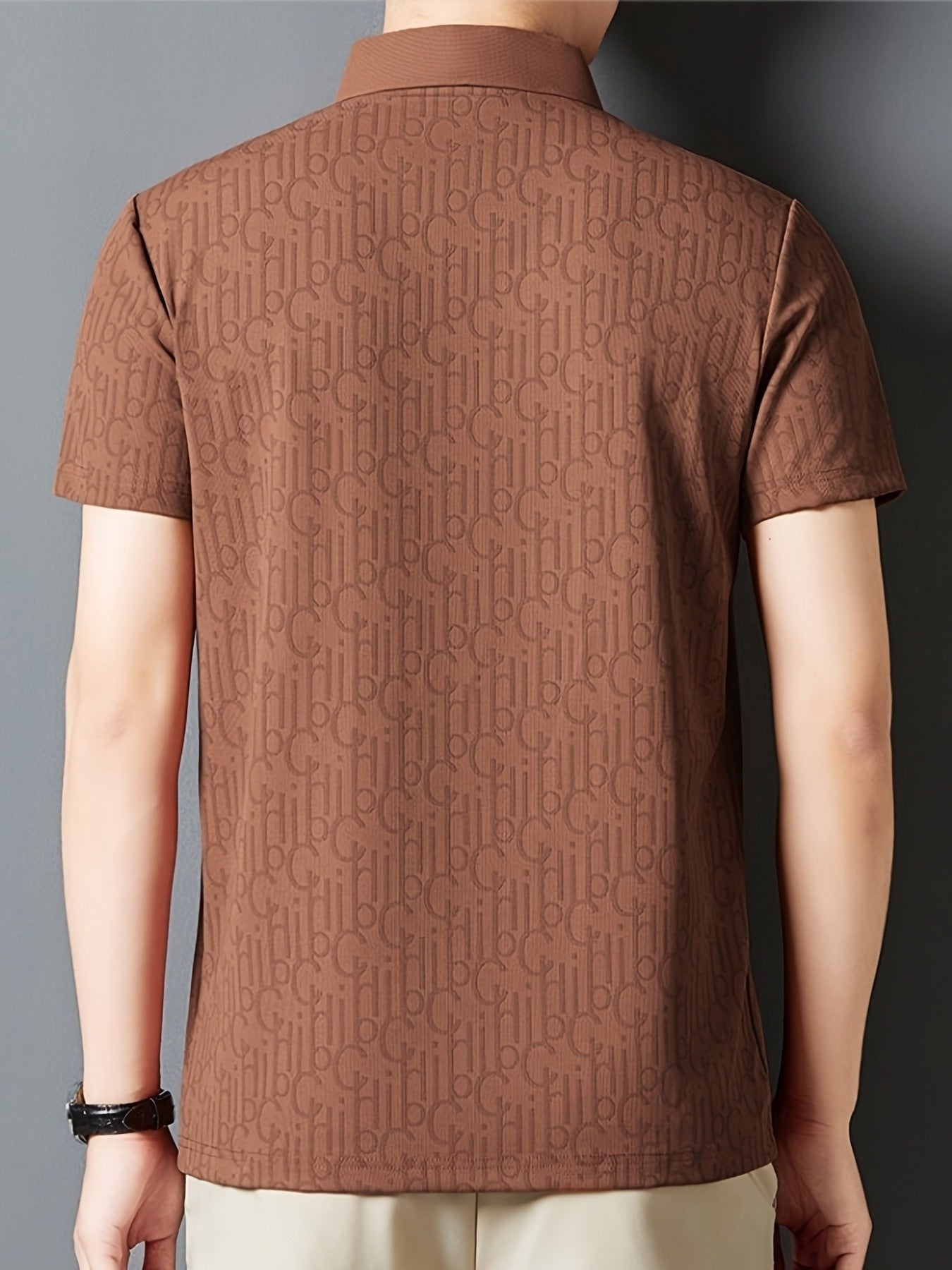 Men'S Casual Summer Short Sleeve T-Shirt with "Gil" Letter Print, Light Gray, Button-Up Collar, Medium Stretch Fabric, Regular Fit, Perfect for Weekend Outings, Relaxed Outing Shirt Letter Print Tee Medium Stretch Fabric