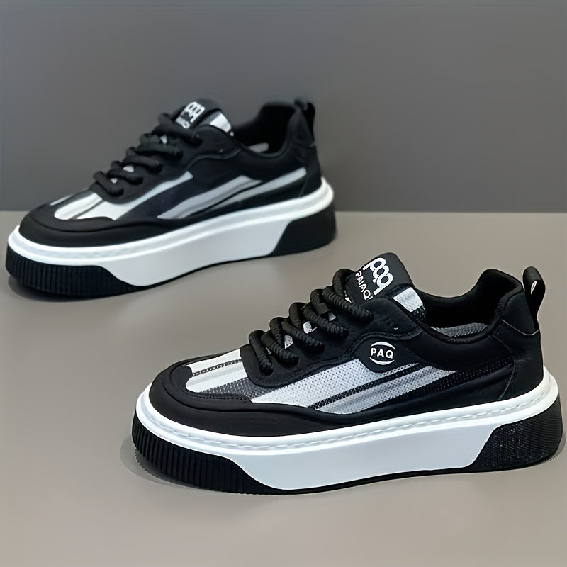 Men's Low-Top Sneakers - All-Season Cushioned Shoes with Shock-Absorbing PVC Sole Breathable Fabric Lining, White PU Upper - Lightweight Sneakers for Gym, Casual, Casual Attire - Lace-Up Design for Secure Fit, Gym Footwear,