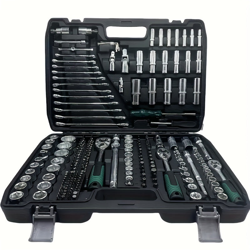 46/216pcs Dual-Use Automotive Repair Tool Set | Universally Applicable for Home and Outdoor, Steel Construction, 1/2*1/4*3/8" Drive Depths, Standard Sockets, Professional Racing-Grade Quick-Change