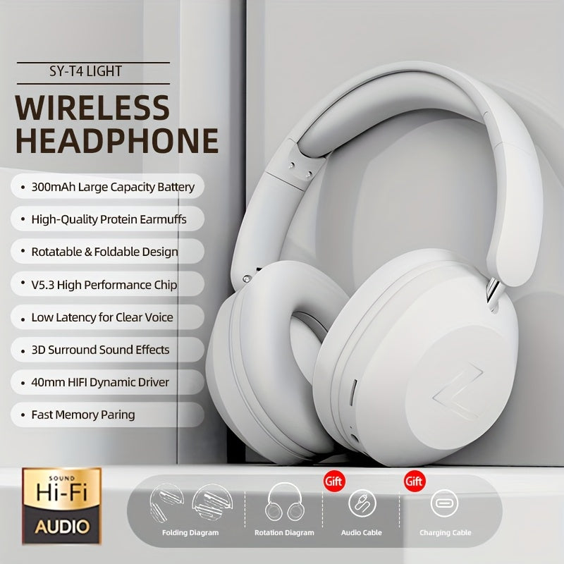 Wireless Headset with Pressure Relief Design, Bass Boost Built-in Microphone, Telescopic and Rotatable Flat Design, Auxiliary TF Mode for Gaming and Sports Use, Wireless Sports Earbuds, Office and Travel Compatible, Powerful