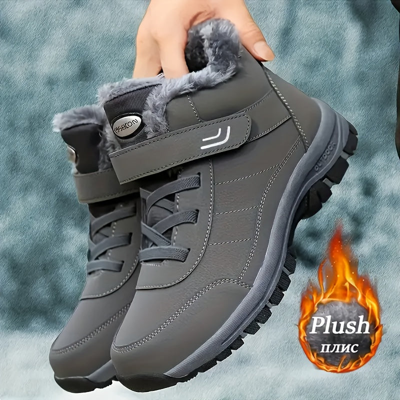 Men's & Women's Heavy-Duty Winter Snow Boots - Thick Short Boots with PU Upper, Rubber Sole & Striped Tread - Hiking, Mountaineering, Ice Climbing Shoes - Warm Cold Weather Footwear (Unisex Sizes Available)