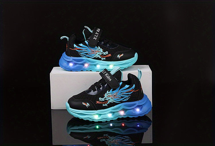 2025 New Youngsters' LED Light-Up Sneakers - Sparkling Cartoon Dad Shoes for Boys & Girls, Closure, Breathable Fabric Upper & Durable PVC Sole, All-Season Casual Wear, Kid Shoes, Everyday Youngsters'S Footwear, Fun Youngsters