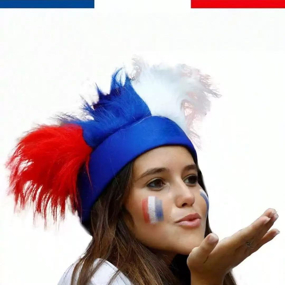 Funky Color-Block Sports Fan Wig in Blue, White & Red