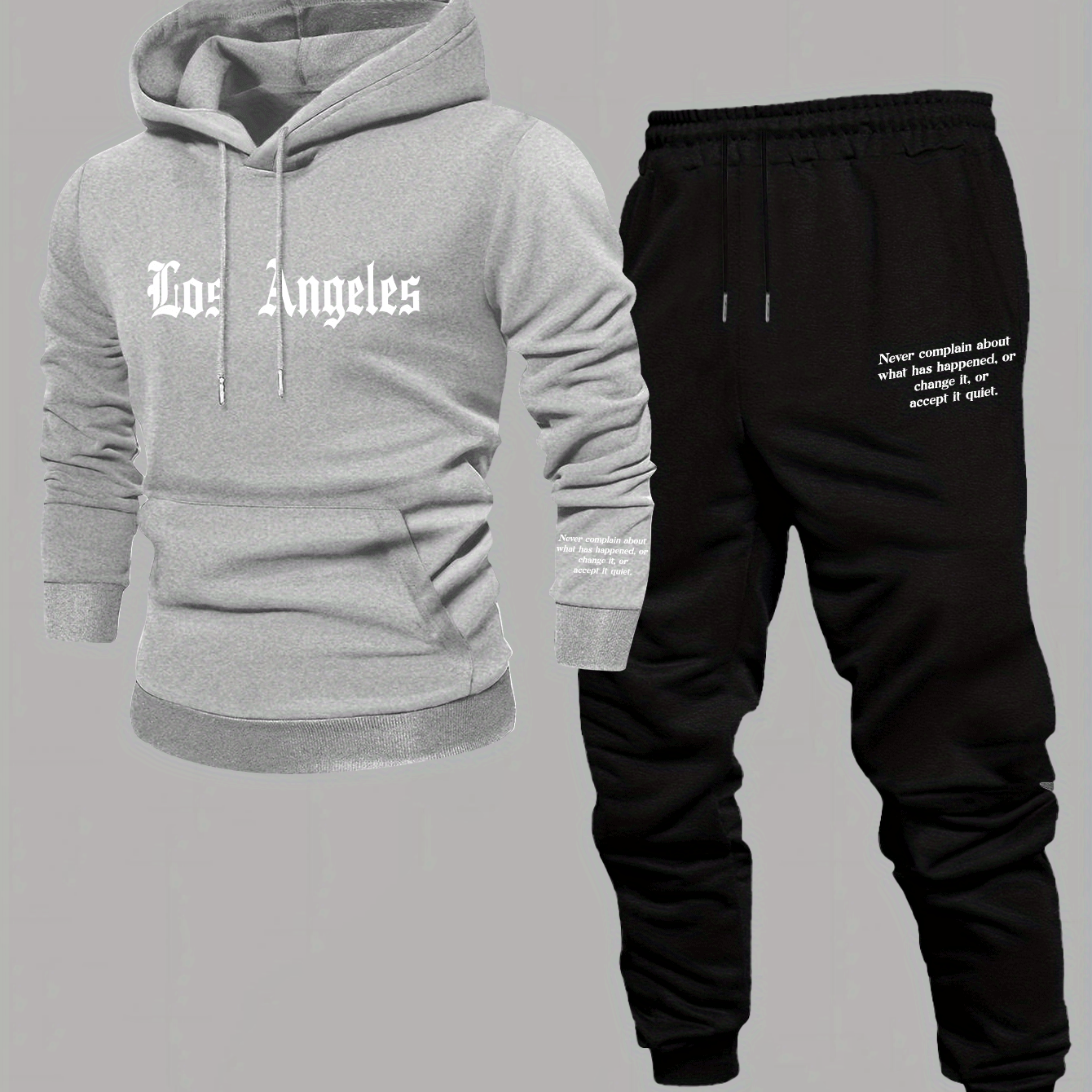 Men'S Los Angeles Print Hoodie And Sweatpants Set - Casual American Streetwear Style, Cozy Fall/Winter Activewear with Geometric Pattern, Slight Stretch Fabric, Hooded Top & Joggers, Casual Wear|Geometric Pattern Hoodiee Jogg
