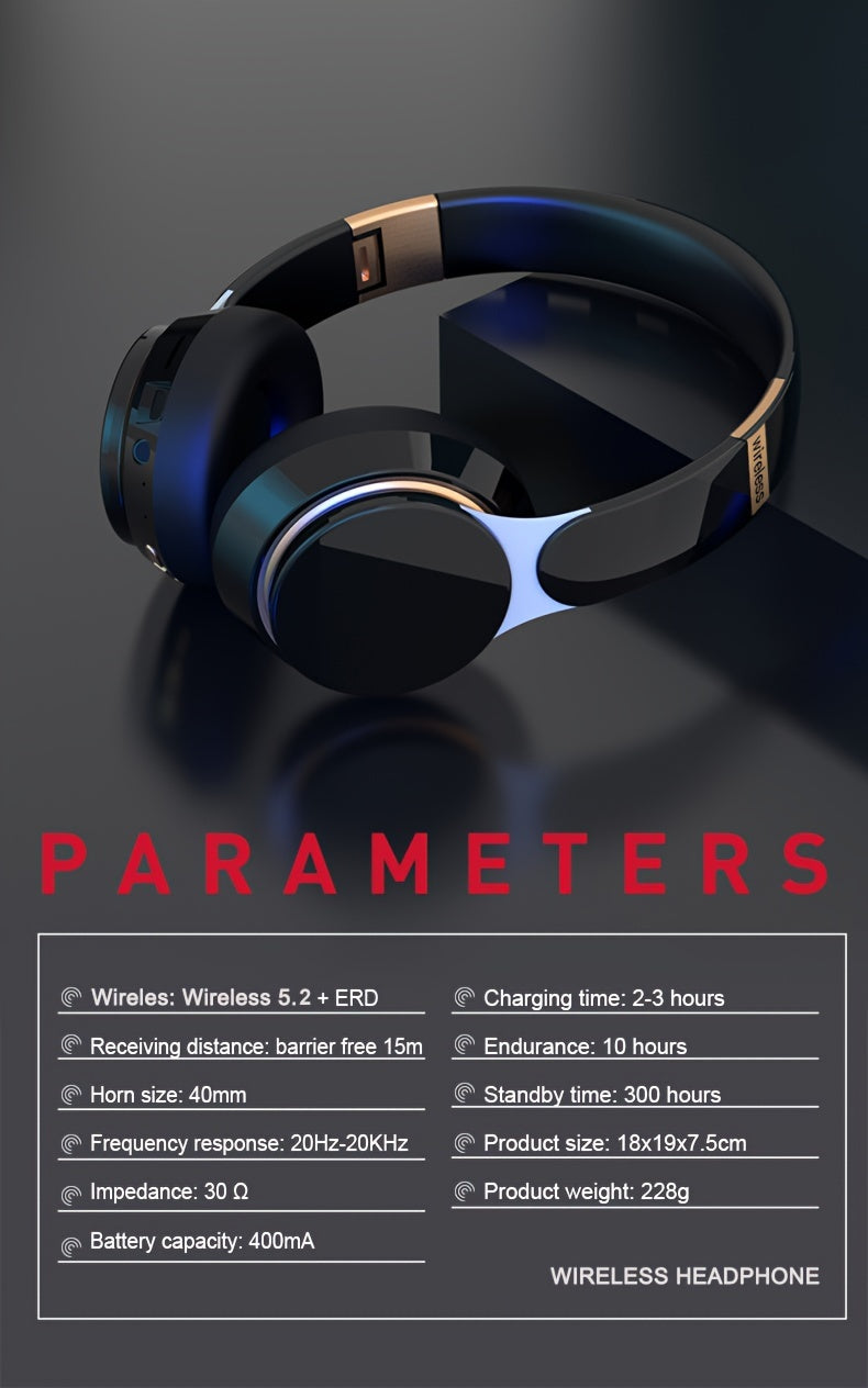 07S Wireless Over-Ear Headphones with Surround Bass, Foldable Design, 400mAh Battery - Wireless Compatible, Supports Wired/TF Card/Radio Modes, Ideal for Sports, Gaming, Photography & More, Wireless Headphones