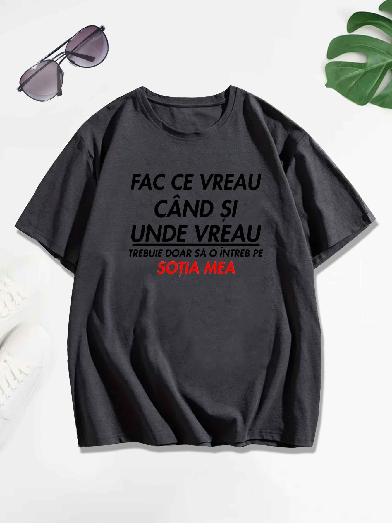 Men's Romanian Quote Short Sleeve T-Shirt - "Face Ce Vreau Cand Si Under Breath" Print, Lightweight Polyester, Casual Summer Top, Round Neck, Machine Washable, Machine Washable Tee Bold Text Tee Lightweight Material
