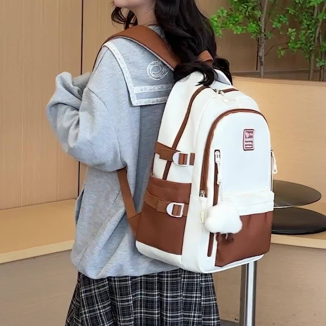 Visually Appealing Two-Tone Travel Backpack - Durable, Nylon, Lightweight with Adjustable Straps, Large Capacity School Bag for Students (No Charm), Casual Daypack Organized Storage Bag, Backpack for School
